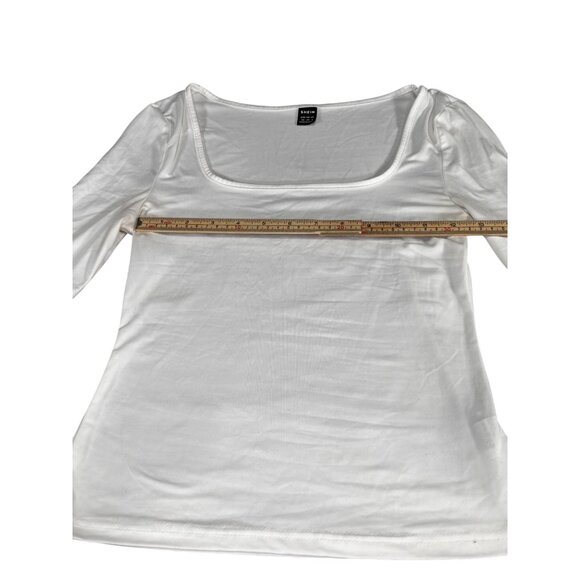 Set Of 2 Shein Long Sleeve White & Light Blue Square Neck Tops XS 95% Polyester - Picture 12 of 14